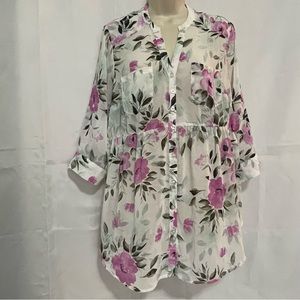 Torrid Emma Babydoll Chiffon Tunic Floral Blouse Sz 00